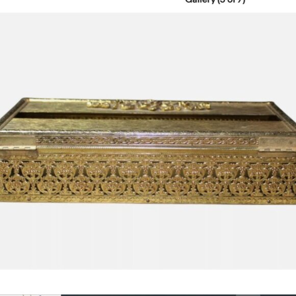 Vintage Gold Filigree Hollywood Regency Ornate Tissue Kleenex Box Holder - Picture 3 of 7